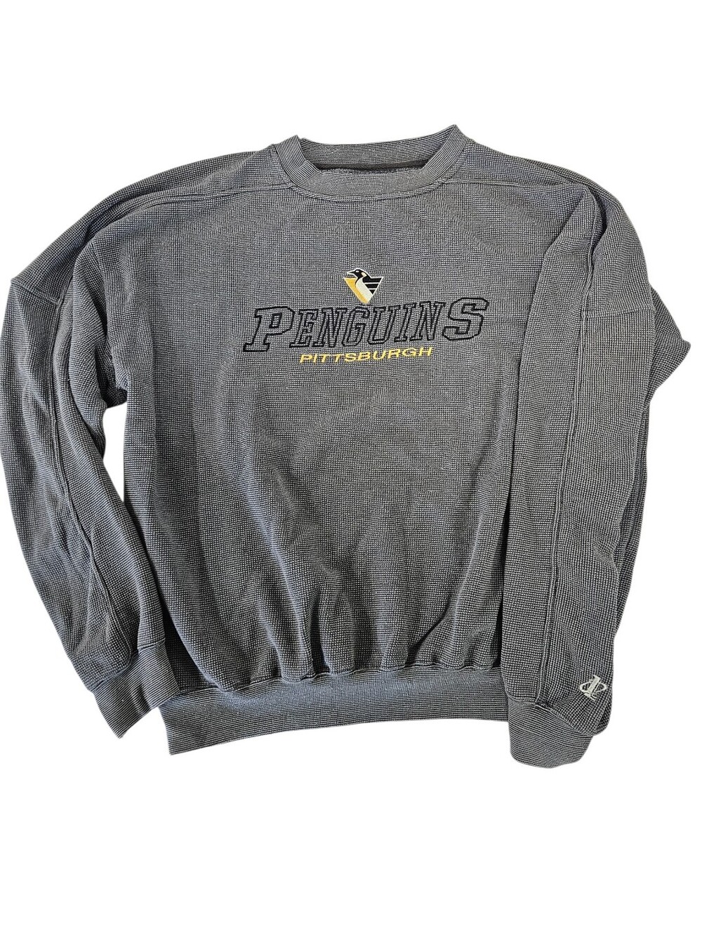 Vintage Pittsburgh Penguins Logo Athletic Gray Knit Sweater Size L CL0055